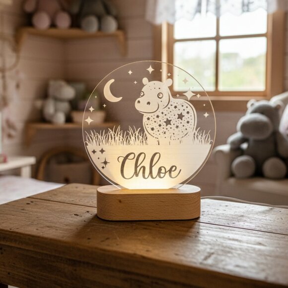 Hippo Night Light – Personalized LED Baby Shower Gift - Picture 8 of 8